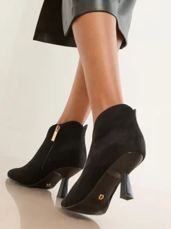 Lipsy Black Wide Fit Faux Suede Low Heel Ankle Kitten Heels