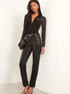 Lipsy Black Zip Front Jersey Rib Mesh Shirt