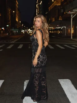 Lipsy Black/Nude Premium Lace Embellished Corsage Maxi Dress