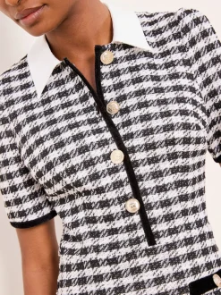 Lipsy Black/White Collared Boucle Mini Dress