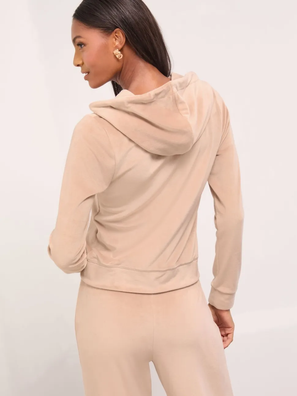 Lipsy Brown Embroidered Velour Zip Through Hoodie