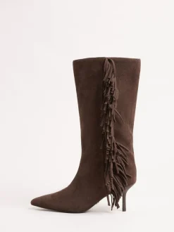 Lipsy Brown Knee High Fringe Boots