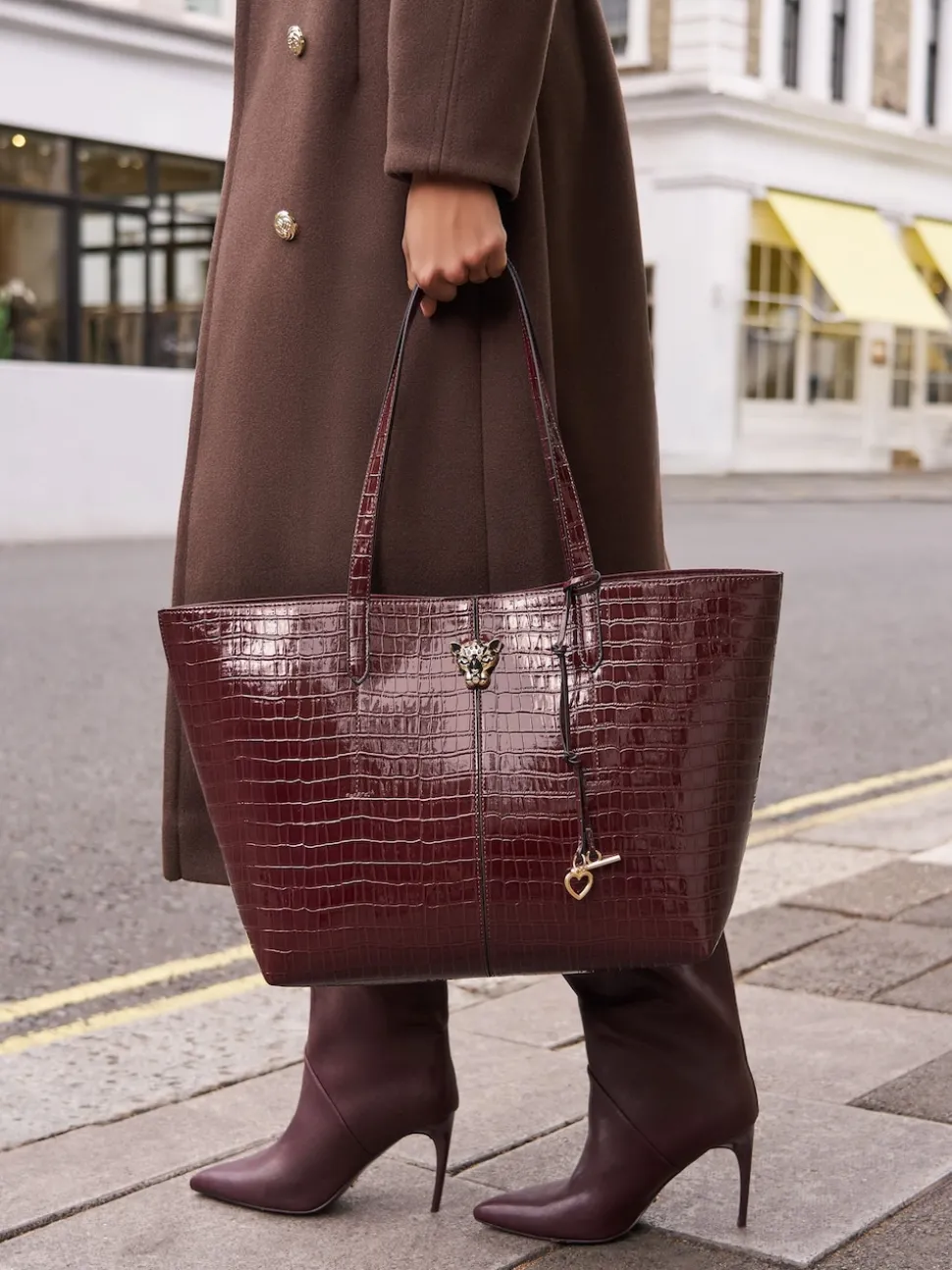 Lipsy Burgundy Red Croc Effect Shopper Tote Bag