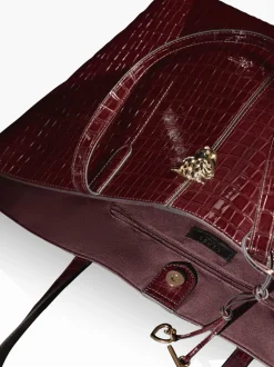 Lipsy Burgundy Red Croc Effect Shopper Tote Bag
