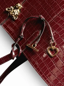 Lipsy Burgundy Red Croc Effect Shopper Tote Bag