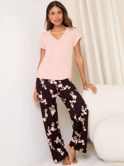 Lipsy Burgundy Red Jersey T-Shirt Trousers Pyjamas Set