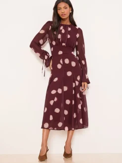 Lipsy Burgundy Red Long Sleeve Underbust Fit And Flare Midi Dress