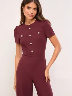 Lipsy Burgundy Red Military Buttoned Jumpsuit