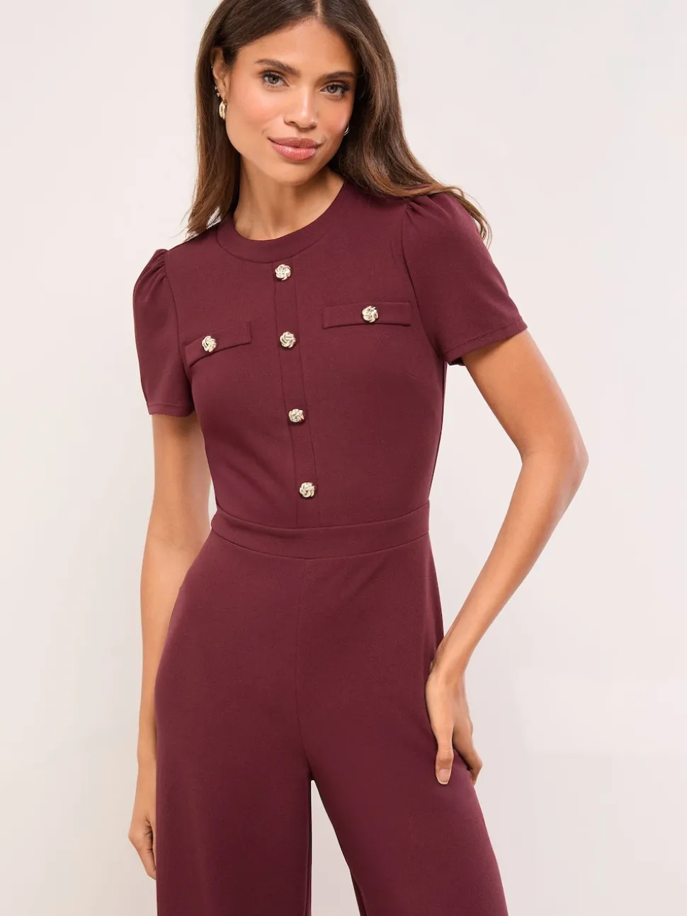 Lipsy Burgundy Red Military Buttoned Jumpsuit