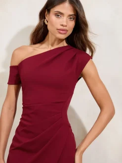 Lipsy Burgundy Red Petite Off The Shoulder Gathered Waist Midi Dress