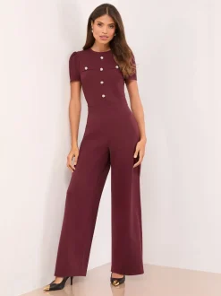 Lipsy Burgundy Red Petite Military Buttoned Jumpsuit