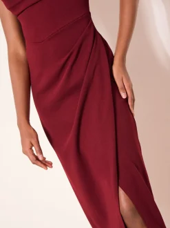 Lipsy Burgundy Red Square Neck Short Sleeve Ruched Maxi Dress