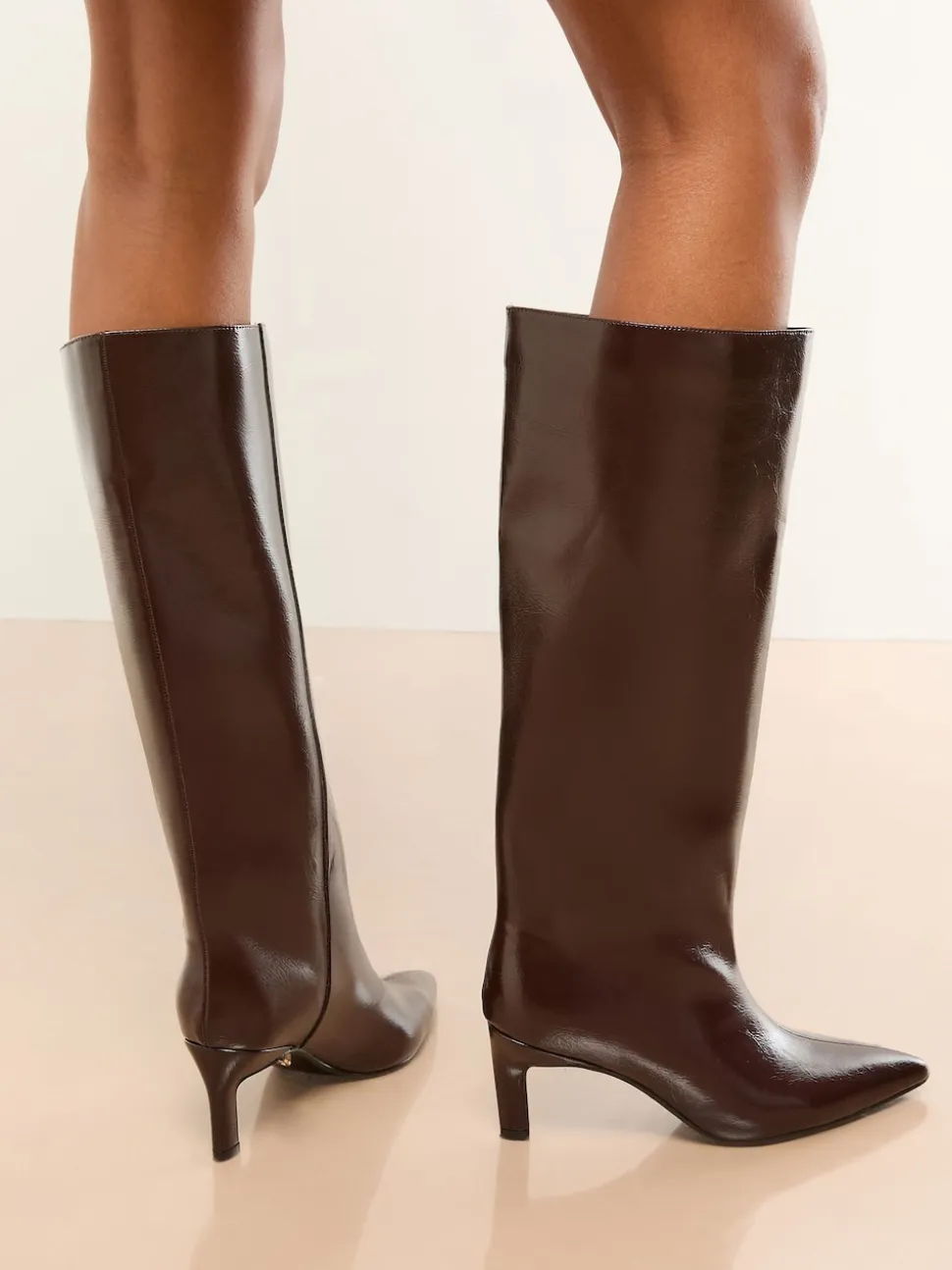 Lipsy Burgundy Red Standard fit Faux Leather Knee High Low Kitten Heel Boots