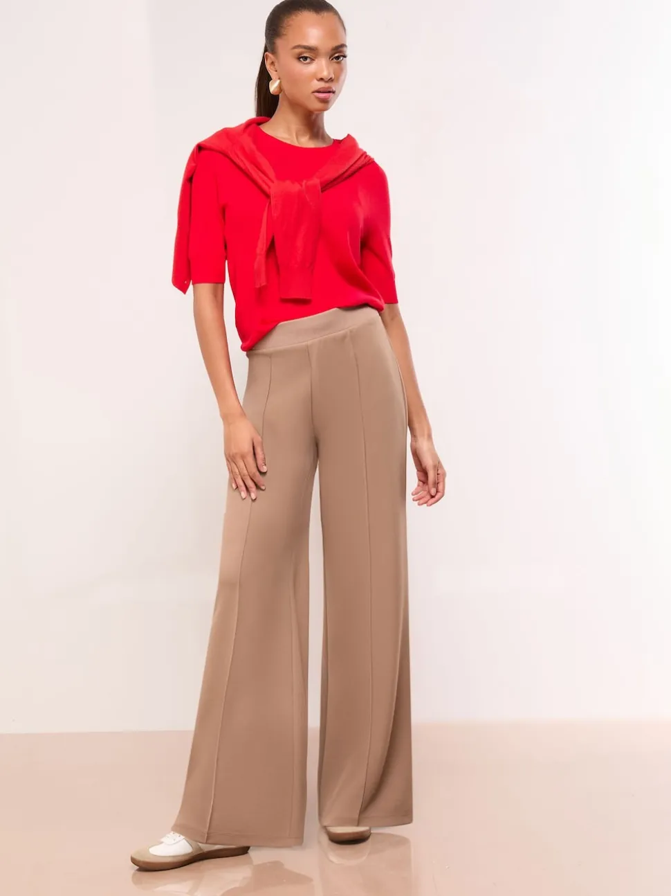 Lipsy Camel High Waist Wide Leg Trousers
