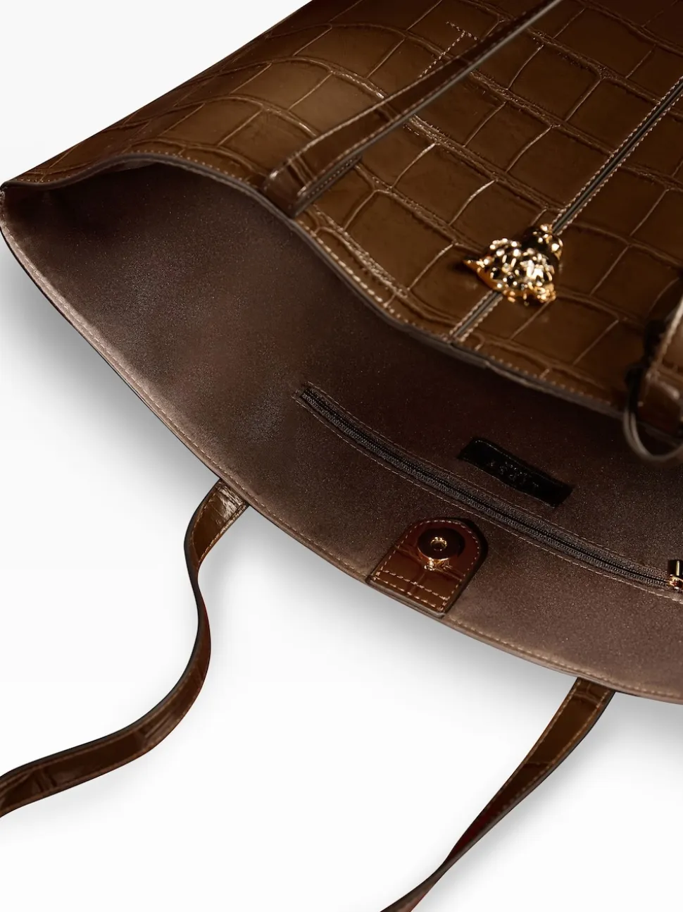 Lipsy Chocolate Brown Croc Effect Shopper Tote Bag