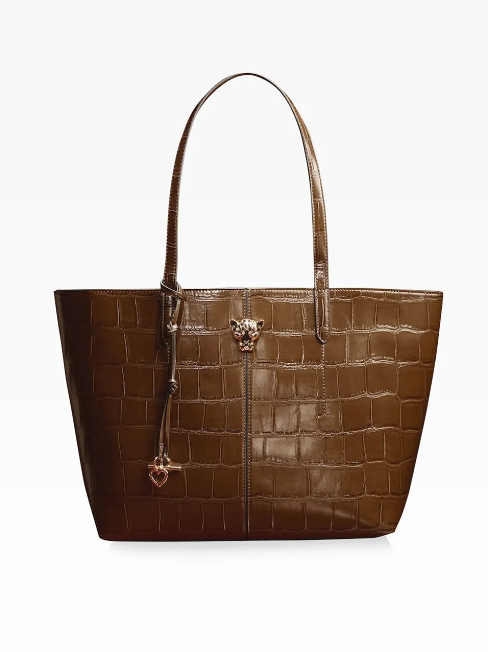 Lipsy Chocolate Brown Croc Effect Shopper Tote Bag