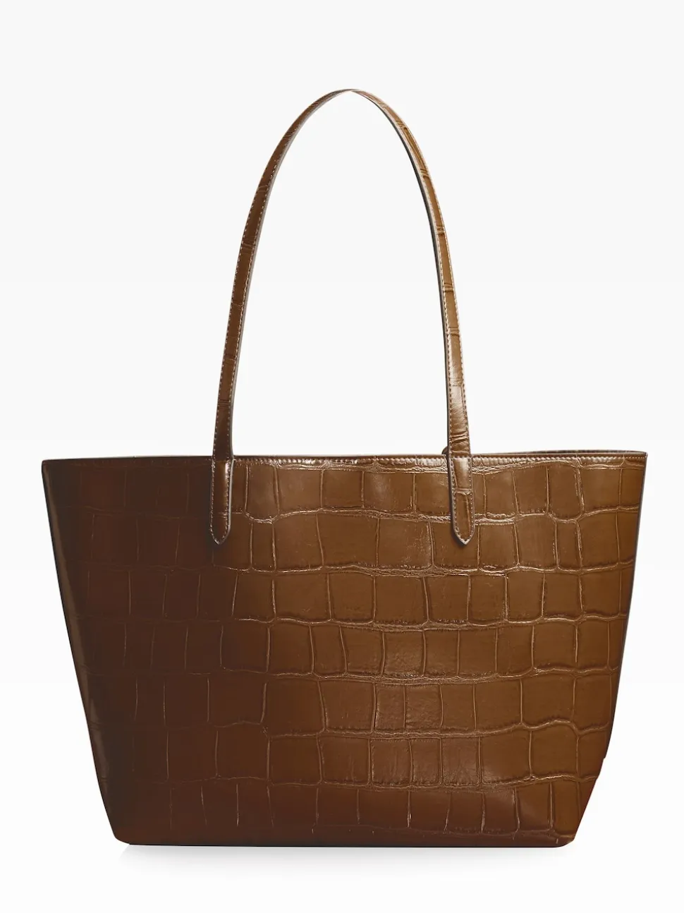 Lipsy Chocolate Brown Croc Effect Shopper Tote Bag