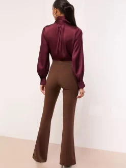 Lipsy Chocolate Brown High Waisted Contour Bootleg Flared Trousers