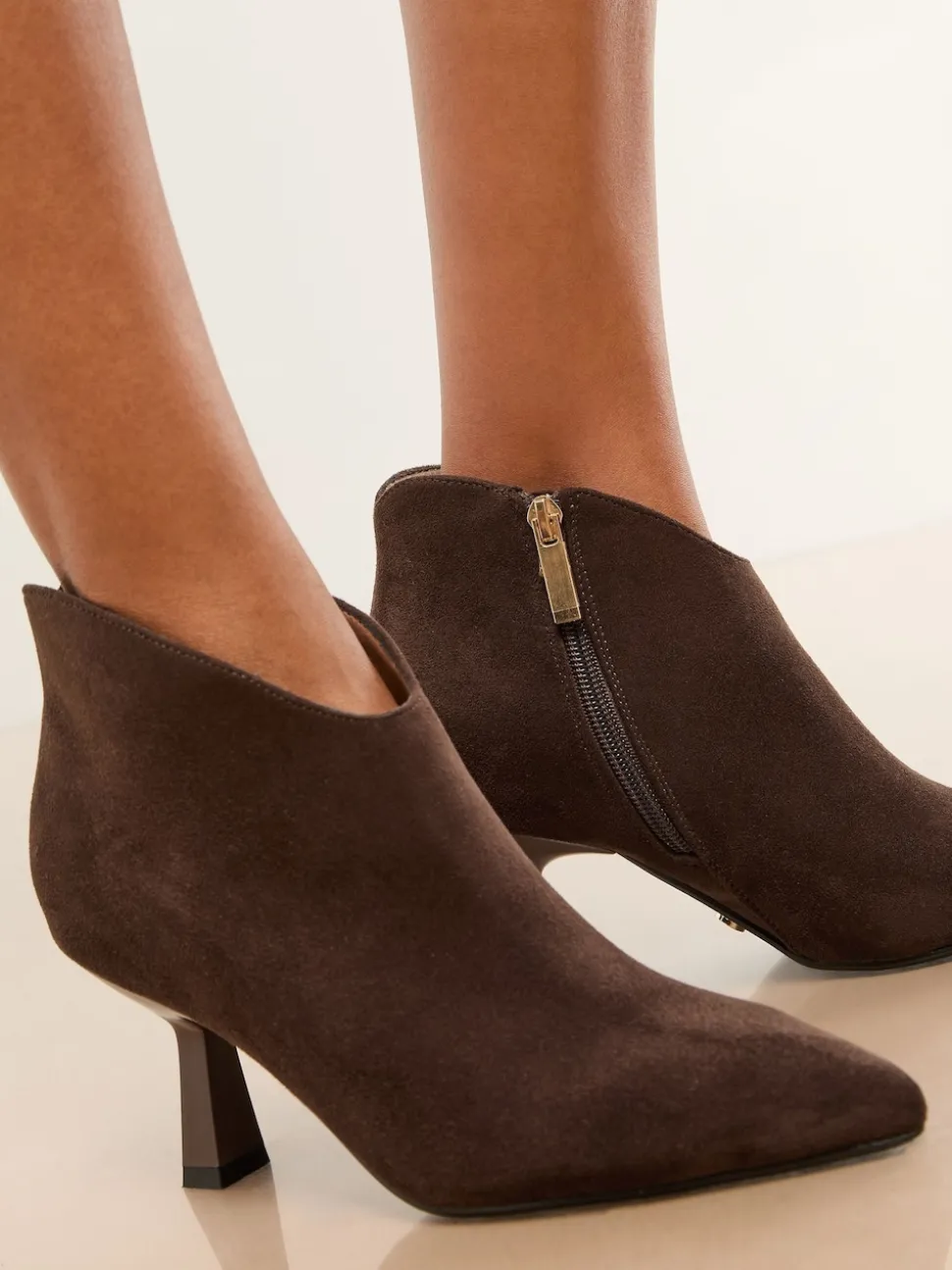 Lipsy Chocolate Brown Standard fit Faux Suede Low Heel Ankle Kitten Heels