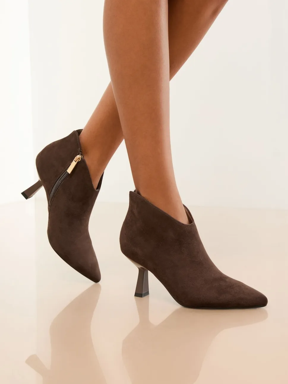Lipsy Chocolate Brown Standard fit Faux Suede Low Heel Ankle Kitten Heels