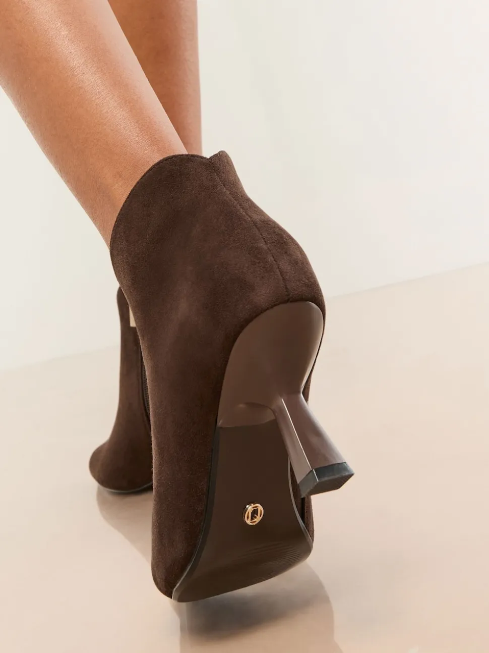 Lipsy Chocolate Brown Standard fit Faux Suede Low Heel Ankle Kitten Heels