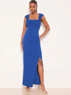 Lipsy Cobalt Blue Petite Square Neck Short Sleeve Ruched Maxi Dress