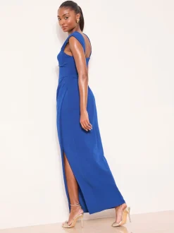 Lipsy Cobalt Blue Petite Square Neck Short Sleeve Ruched Maxi Dress