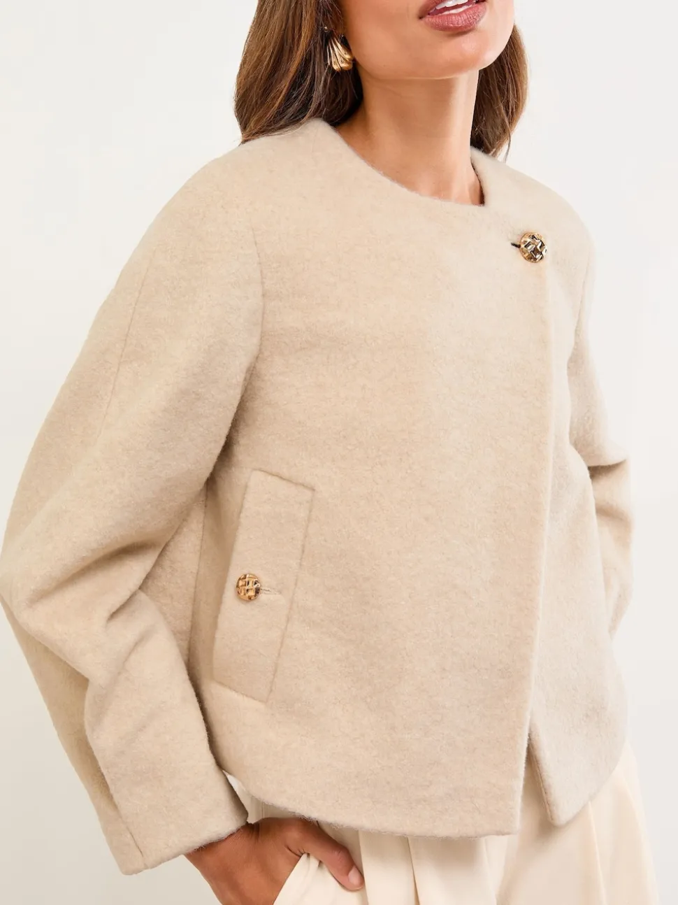 Lipsy Cream Brushed Textured Short Swing Back Jacket