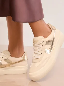 Lipsy Cream Standard Fit Chunky Canvas Lace Up Sports Trainers