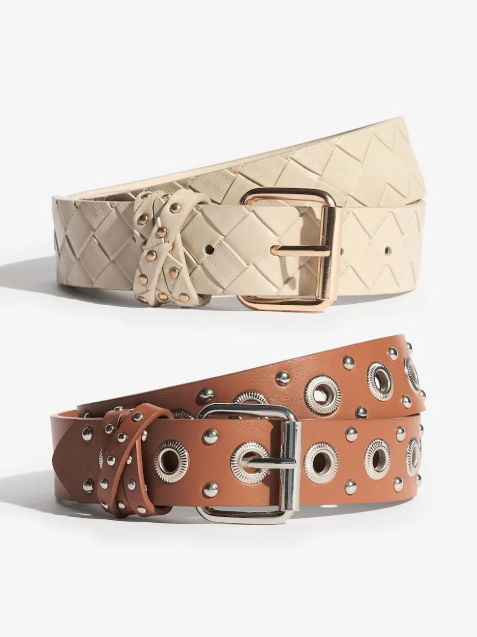 Lipsy Cream Weave and Tan Stud Belts 2 Pack