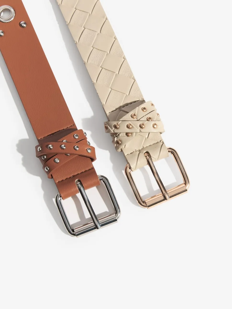 Lipsy Cream Weave and Tan Stud Belts 2 Pack