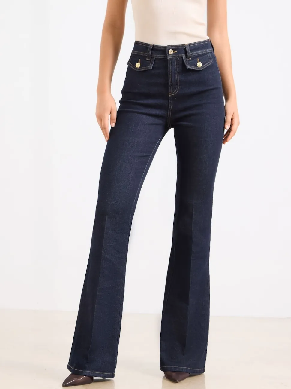 Lipsy Dark Blue Wash Glam Flare Leg Jeans