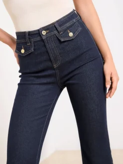 Lipsy Dark Blue Wash Petite Glam Flare Leg Jeans