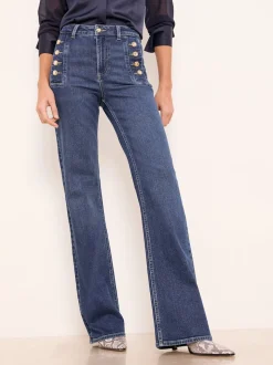 Lipsy Dark Wash Blue Petite Sailor Button Flared Leg Jeans