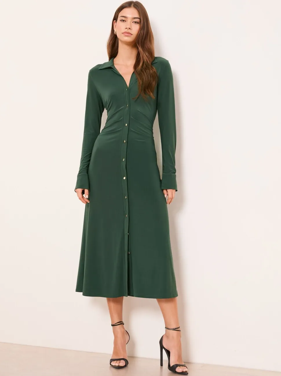 Lipsy Green Jersey Button Through Midi Shirt Dress