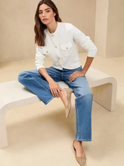 Lipsy Mid Wash Blue Mid Rise Wide Leg Jeans