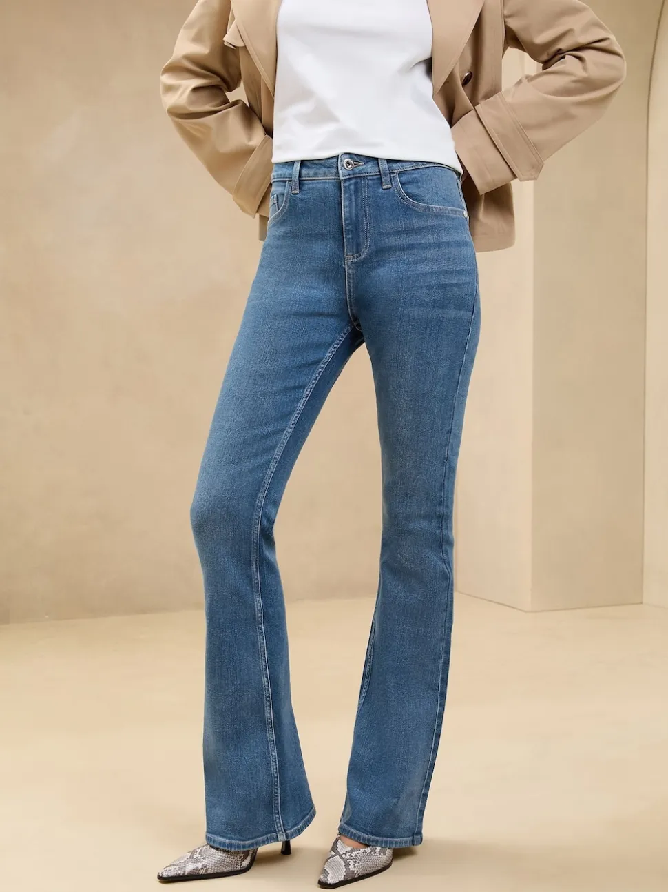 Lipsy Mid Wash Blue Petite Mid Rise Flare Jeans
