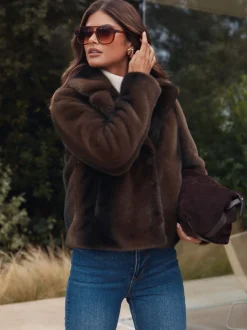 Lipsy Mink Brown Short Collared Coat