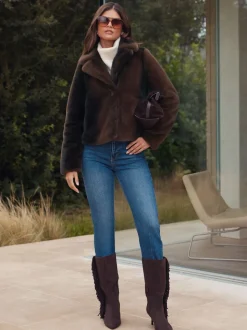 Lipsy Mink Brown Short Collared Coat