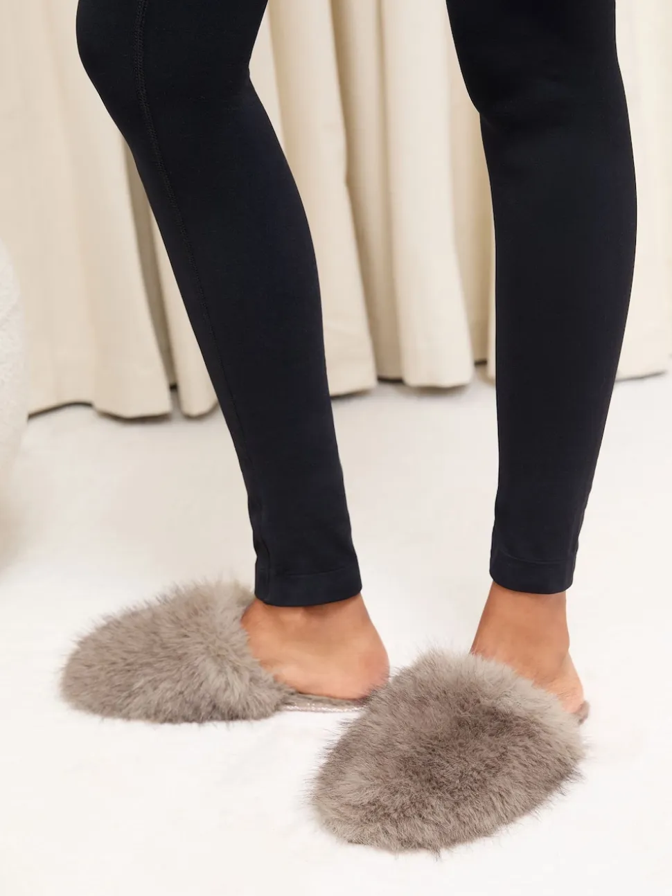 Lipsy Mocha Faux Fur Ultra Fluffy Close Toe Mule Nightwear Slippers