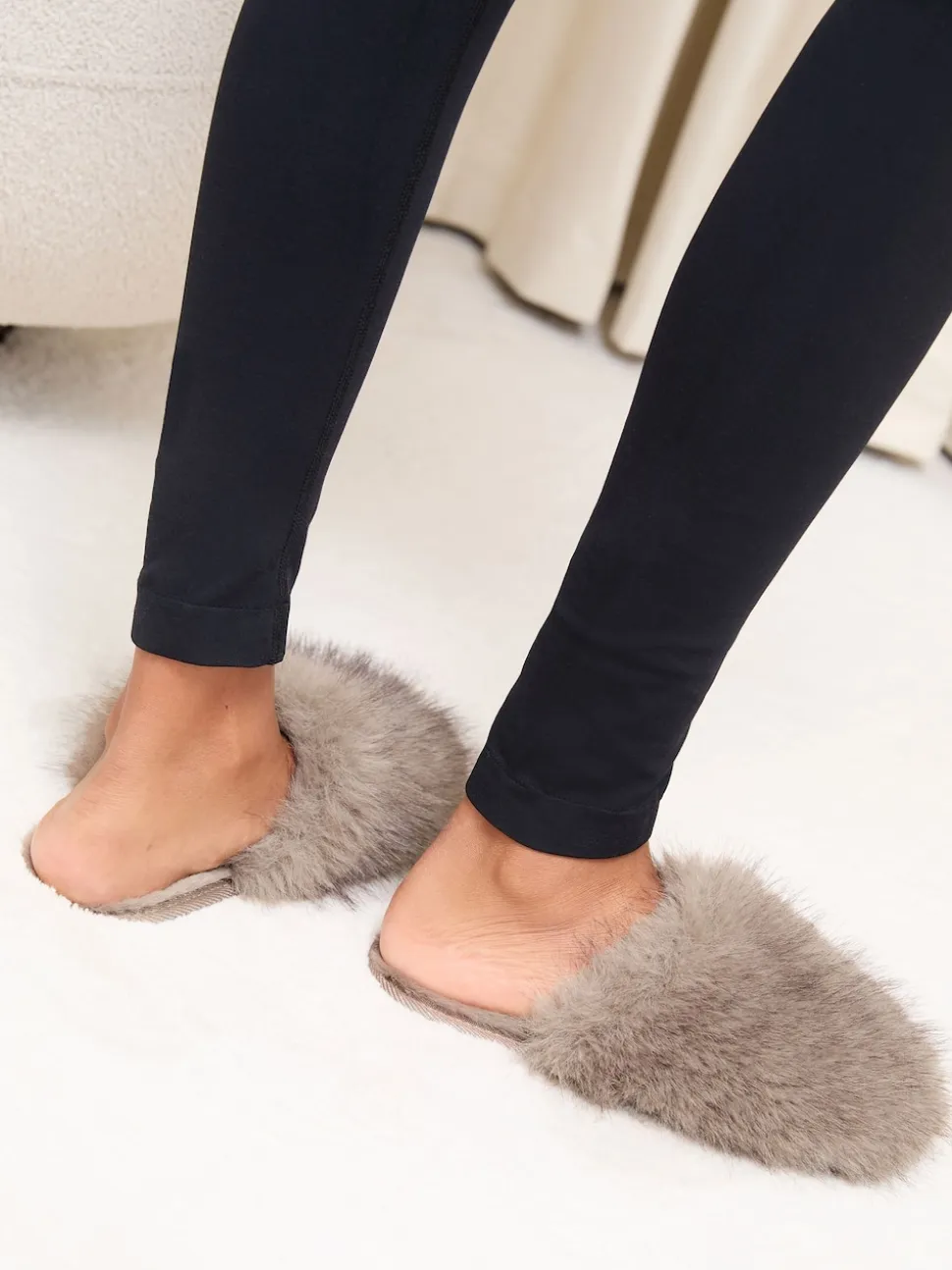 Lipsy Mocha Faux Fur Ultra Fluffy Close Toe Mule Nightwear Slippers