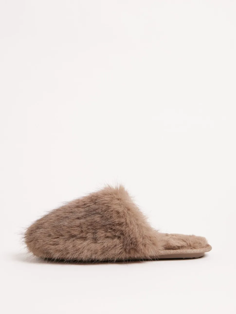 Lipsy Mocha Faux Fur Ultra Fluffy Close Toe Mule Nightwear Slippers