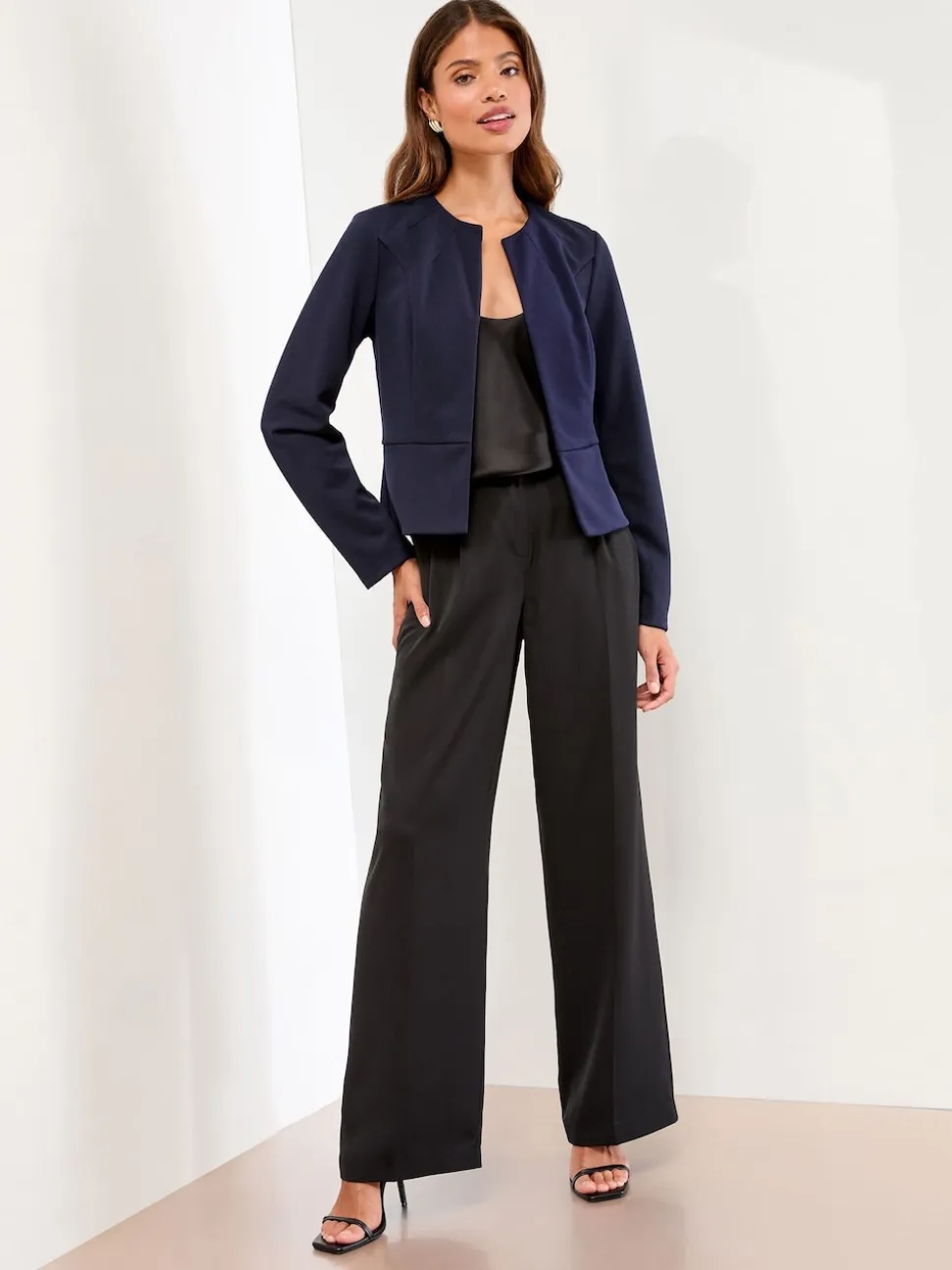 Lipsy Navy Blue Cropped Collarless Blazer