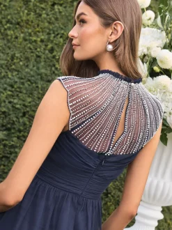 Lipsy Navy Bridesmaid Embellsihed Detail Maxi Dress