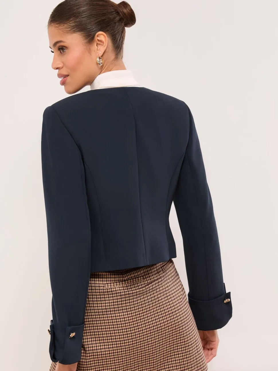Lipsy Navy Collarless Cropped Blazer