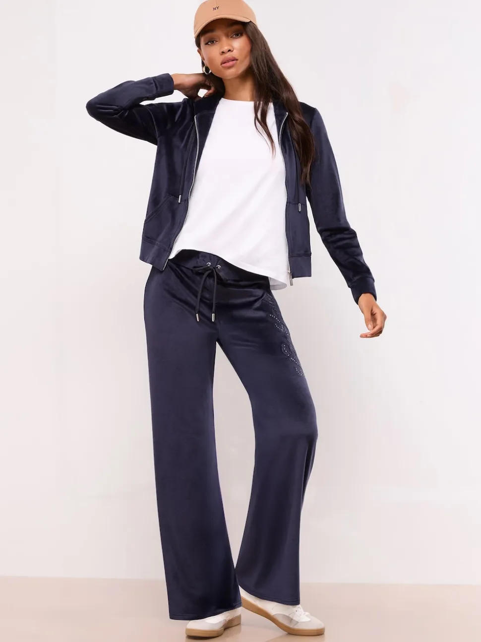 Lipsy Navy Embroidered Velour Zip Through Hoodie