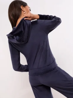 Lipsy Navy Embroidered Velour Zip Through Hoodie
