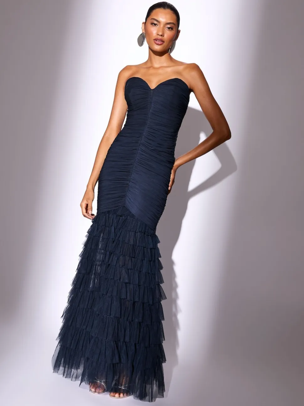 Lipsy Navy Premium Mesh Fishtail Bandeau Maxi Prom Dress