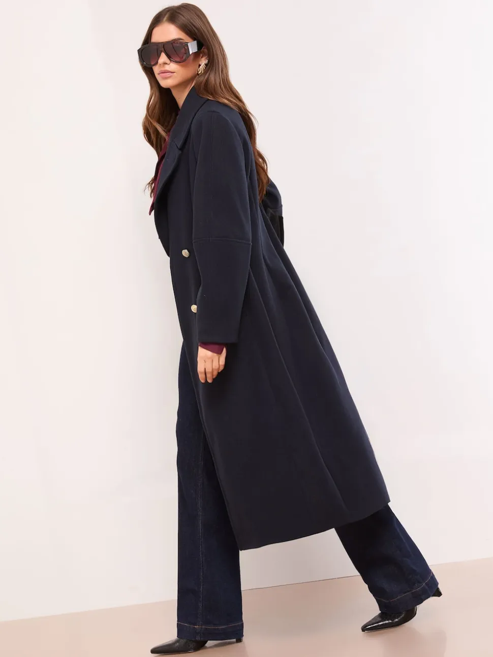 Lipsy Navy Single Breasted Ovoid Sleeve Longline Coat