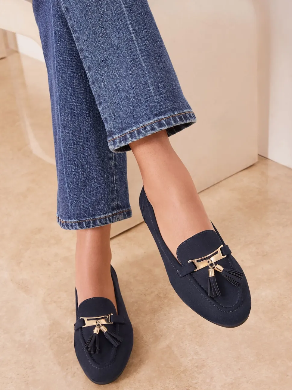 Lipsy Navy Wide Fit Almond Toe Tassel Workwear Loafers
